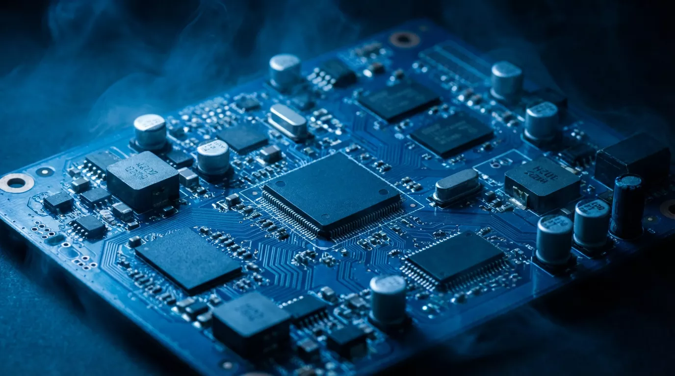Blue computer chip up close